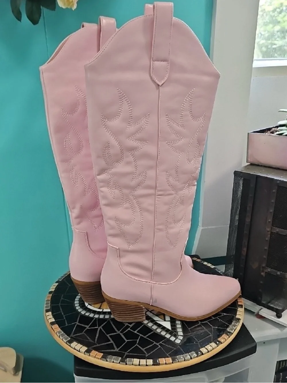 Tall Pink Western Over-the-Knee Boots